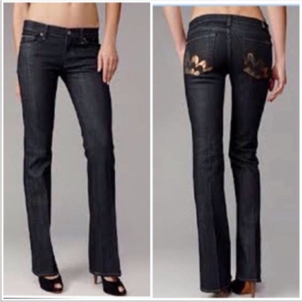 7 For All Mankind Y2K Sparkly Peacock Midnight Mercer Dark Wash Jeans SZ 29 8